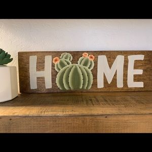 Artisan Crafted Wood Cactus HOME Painting